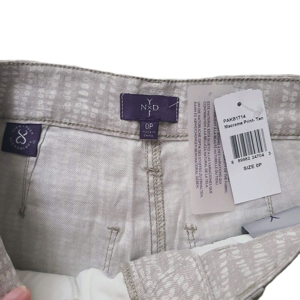 NYDJ Relaxed Shorts Beige Tan Macrame Print Linen Blend Stretch Sz 0P/ XS NEW - Picture 7 of 9